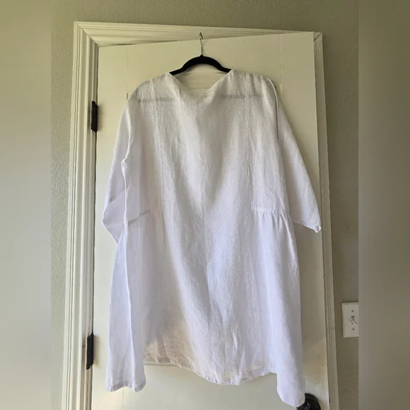 Match Point Linen Mini Dress Tunic Cover-Up USA Made Coastal Minimalist L - Picture 8 of 12